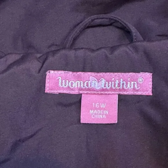 Woman Within Maroon Coat Zip Up Hooded | Women Size 16W - Picture 3 of 10